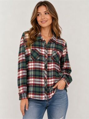 Natural Reflections Women's Plaid Flannel Shirt - Size Large, 100% Cotton